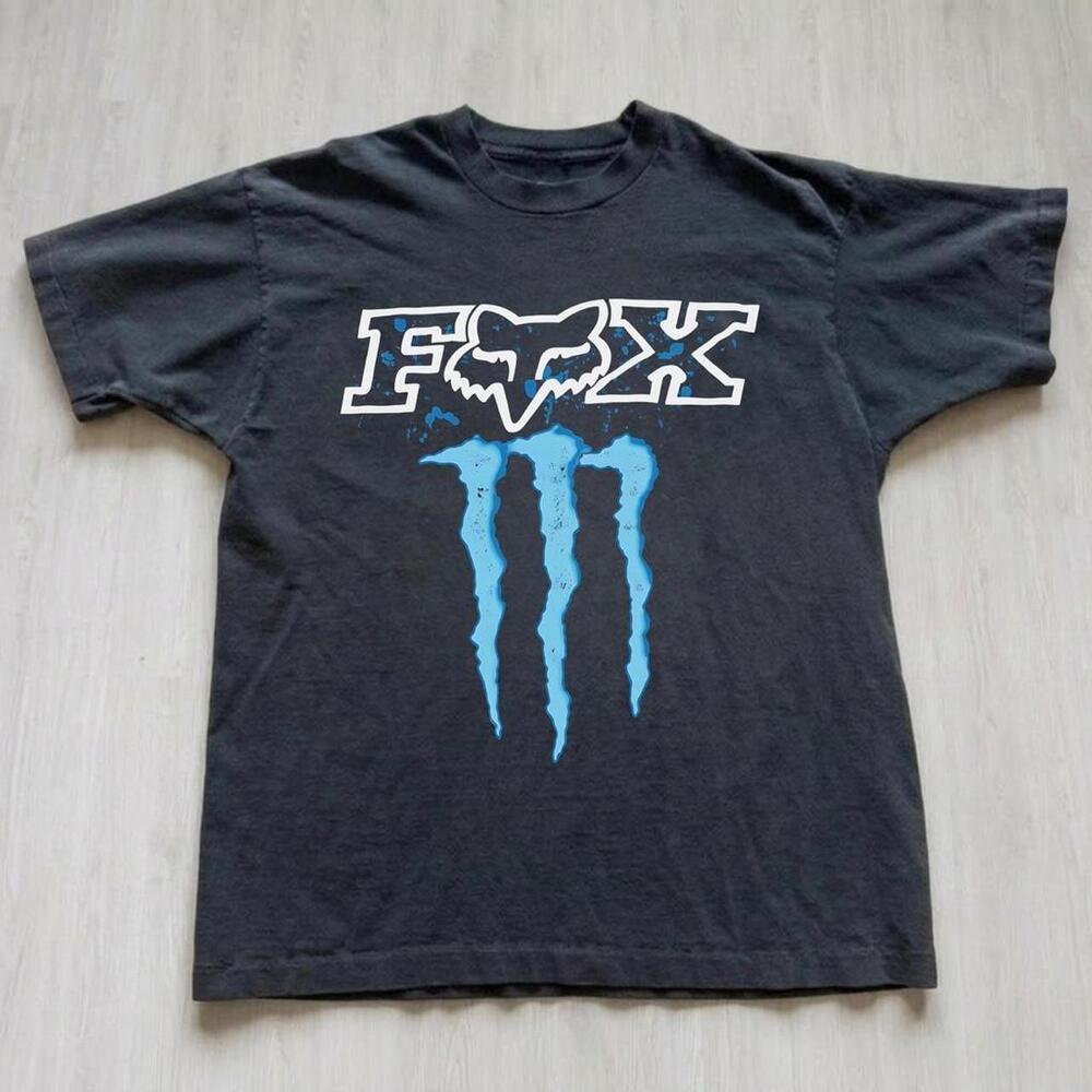 Fox Racing Black T-Shirt With Blue Monster Energy Design